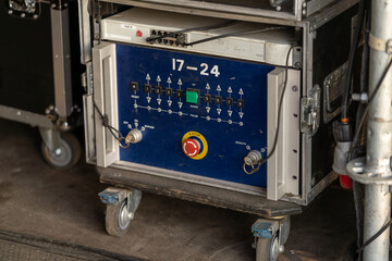 Industrial stage light and sound control equipment on the backstage of a concert, essential for managing audio and visual effects during performances