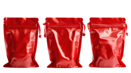 Set of red doypack foil food pack on transparent background