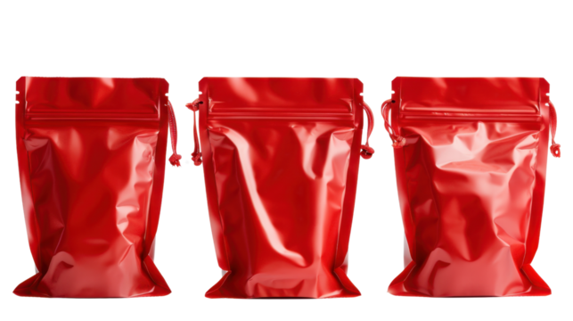 Set of red doypack foil food pack on transparent background