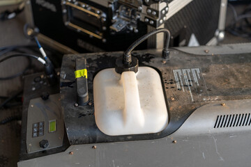 Smoke machine tank for liquid on a concert stage used for creating special effects during live performances