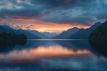 Serene Mountain Lake at Sunset