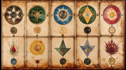 Obraz premium Vintage alchemical symbolism manuscript illuminations