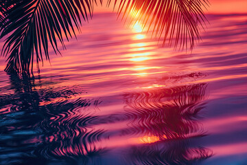 A serene sunset over tranquil sea, with vibrant colors reflecting on water
