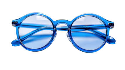 Blue Round Eyeglasses with Metal Arms