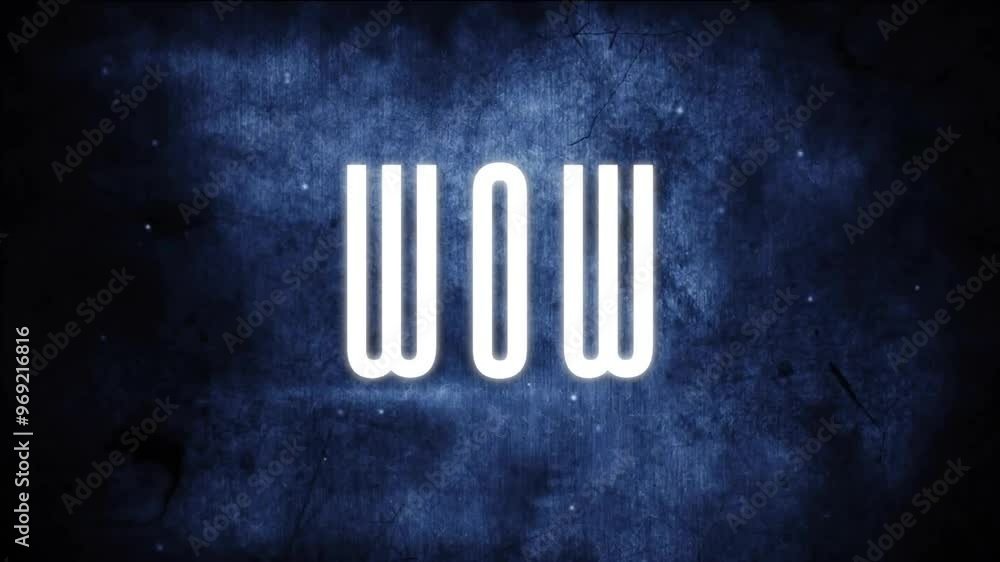 Poster animation of wow text over blue background with spots