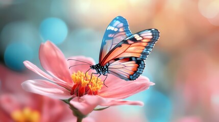 Obraz premium Stunning butterfly with vibrant transparent wings resting on an enchanting flower