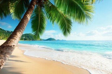 Tropical Beach Paradise with Palm Tree