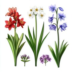 Obraz premium A vibrant collection of beautifully illustrated flowers showcasing various colors and types in a botanical arrangement.
