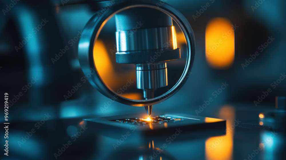 Aufkleber a magnifying glass focuses on tiny defect in circuit board, showcasing precision and attention to de