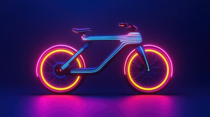 Fototapeta premium Futuristic neon bicycle with glowing wheels, vivid colors, and sleek design, ideal for modern transport concepts and urban lifestyle.