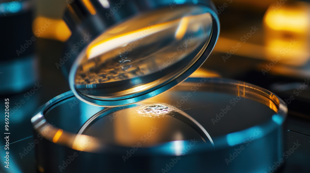 Poster a magnifying glass focuses on tiny defect in surface, showcasing intricate details and precision. wa