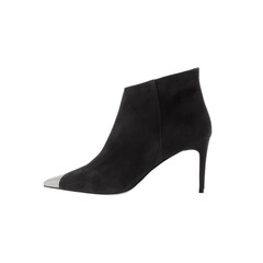 Black leather shoe with metal parts and high heels