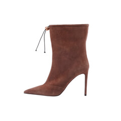 Brown women's inverted leather high heel boot isolated on white