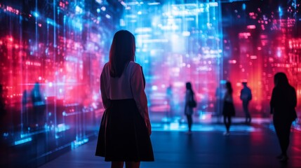 Futuristic AI-driven holographic event planning for interactive experiences: A corporate event with holographic projections and AI-powered interactions for attendees.