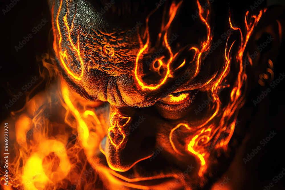 Poster a close up of intricate tattoos glowing with fiery patterns, showcasing intense emotion