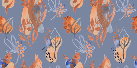 Obraz premium Seamless abstract pattern with gouache painted geometric shapes ovals and dots for textile design and autumn prints