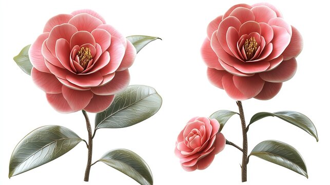 Beautiful pink flowers featuring intricate petals and green leaves, ideal for decoration or nature-themed projects.