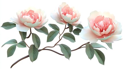 Obraz premium Elegant peony flowers with soft pink hues, showcasing delicate petals and lush green leaves, perfect for floral designs.
