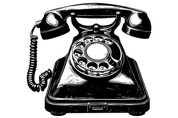 A vintage phone with a cord hanging down