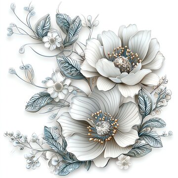 Elegant white flowers with intricate detailing, perfect for spring decor and wedding themes. A refreshing touch to any design.