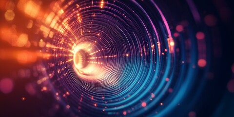 Abstract circular lights in a dark tunnel.