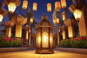 The Muslim feast of the holy month of Ramadan Kareem Beautiful background with a shining lantern Fanus