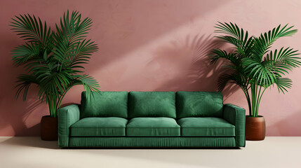 Obraz premium Terra Cotta Corner Sofa Room With Beige Stucco