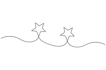 Christmas star continuous one line drawing of isolated outline art and star vector icon