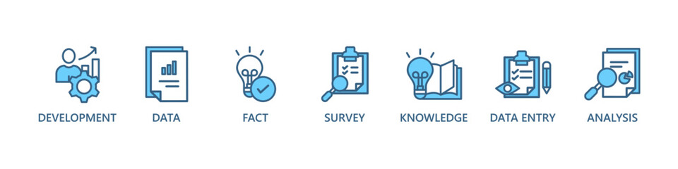 Research banner web icon vector illustration concept with icon of analysis, data, survey, development, fact, knowledge and data entry