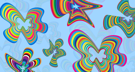 colorful swirly shapes on a blue background