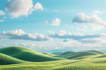 Obraz premium A dreamy paradise landscape with rolling hills and vibrant greenery