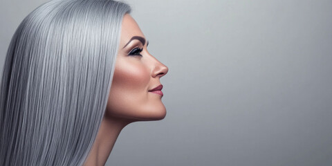 Obraz premium Profile of Mature Woman with Long Silver Hair