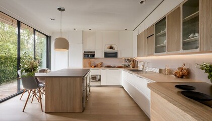 Cuisine contemporaine et lumineuse avec îlot central en bois