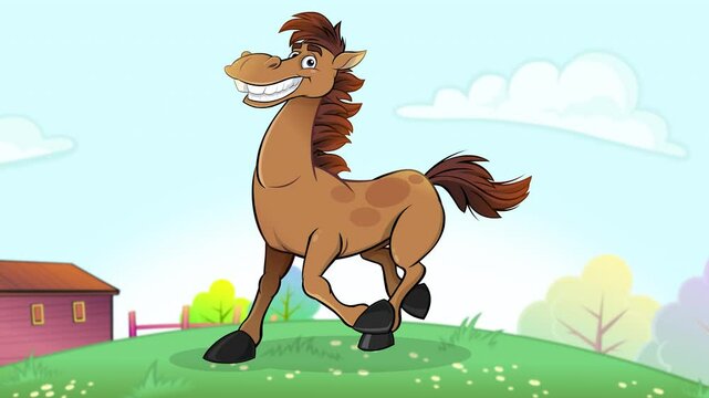 Cartoon Horse Loop Run Cycle Animation on colorful background