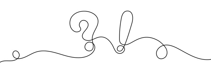 Continuous single line drawing of a question mark and an exclamation mark. Editable line