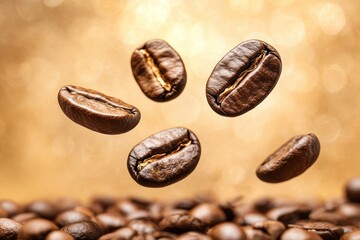 Fototapeta premium Coffee beans flying in the air coffee coffee beans beverage.