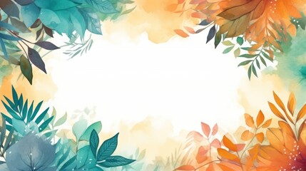 Obraz premium Elegant pastel watercolor background with floral border design. Versatile backdrop for greeting and invitation, cards, and marketing materials. Space for text