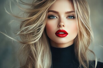 Fototapeta premium A beautiful woman with long blonde hair. Perfect for beauty, fashion, and makeup websites.