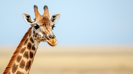 Obraz premium A giraffe is looking at the camera with its mouth open