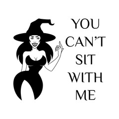 joky design with a sexy witch and lettering 