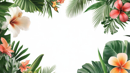 Hawaiian Island Tropical Hibiscus Flowers with Palm Leaves