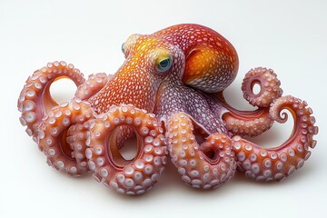majestic octopus with intricate tentacle patterns and intelligent eyes floating gracefully against pure white background showcasing the creatures alien beauty