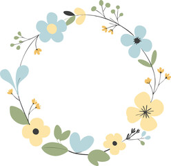 Watercolor floral wreath with tiny cute flower. Abstract round frame with flowers and leaves