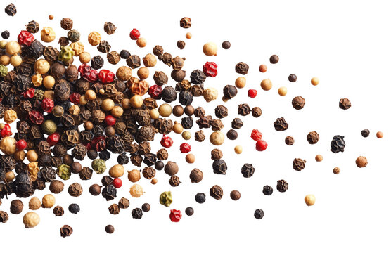 Captivating image of falling peppercorns highlighting their spherical forms and vibrant colors.