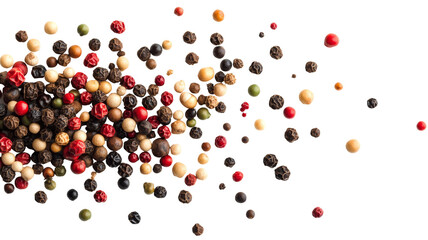 Dynamic portrayal of peppercorns in descent showcasing their roundness and deep colors.