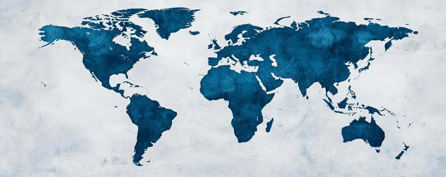 Fototapeta Artistic blue world map illustration on textured background, perfect for travel, education, and geography-related projects.