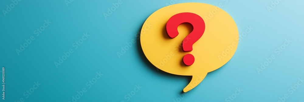 Poster a yellow question mark is on a blue background. the image is meant to be a fun and playful way to as