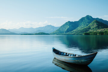 Obraz premium A serene paradise scene with small boat anchored in calm waters