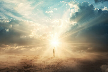 A serene scene of Gods presence in persons heart, radiating light and hope