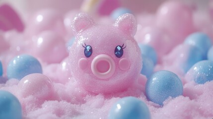 Fototapeta premium Charming Pink Piggy in a Whimsical Setting with Sparkling Details and Playful Colors